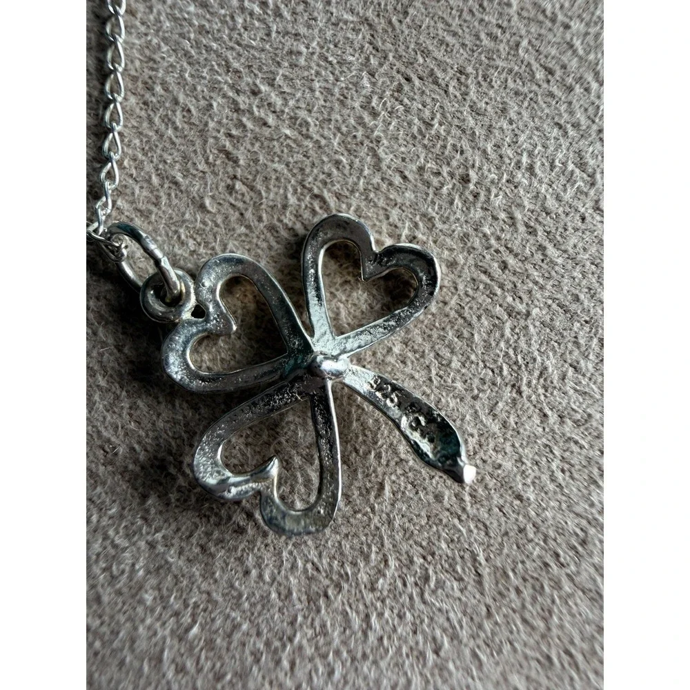 Sterling Silver Shamrock‎ Heart Necklace & Earrings Set Green Accents
